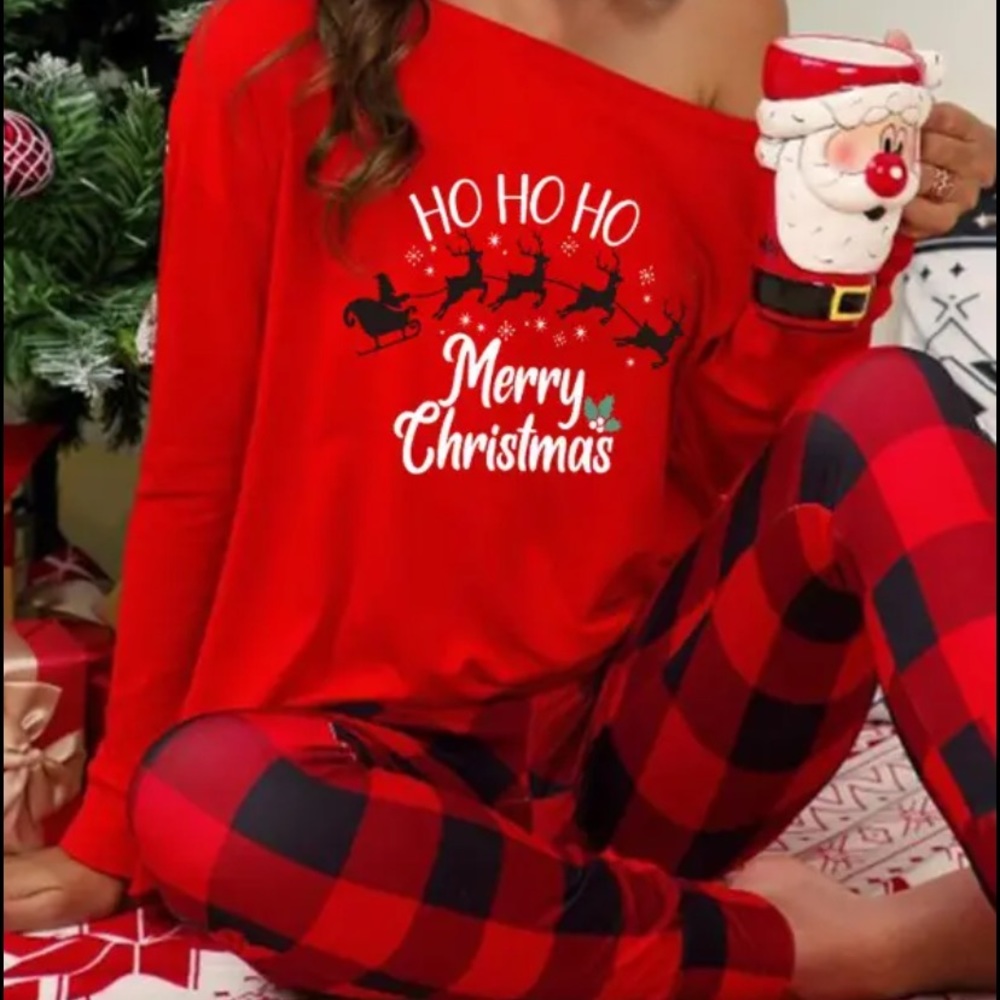 New inventory 🎄Christmas Graphic Letter Plaid Print Long Sleeve Pj Set🎄 - Picture 3 of 5